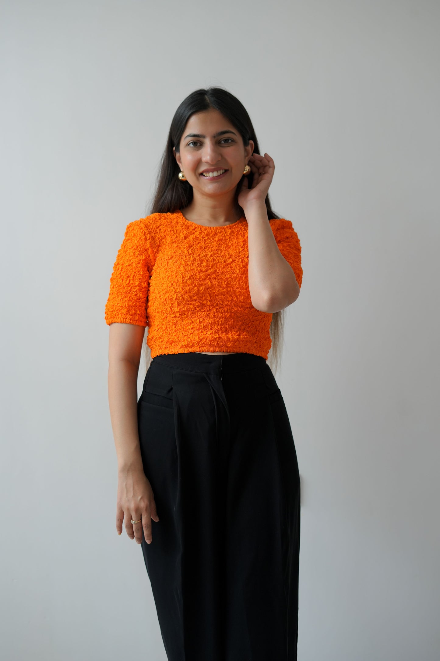 Orange smock solid short top