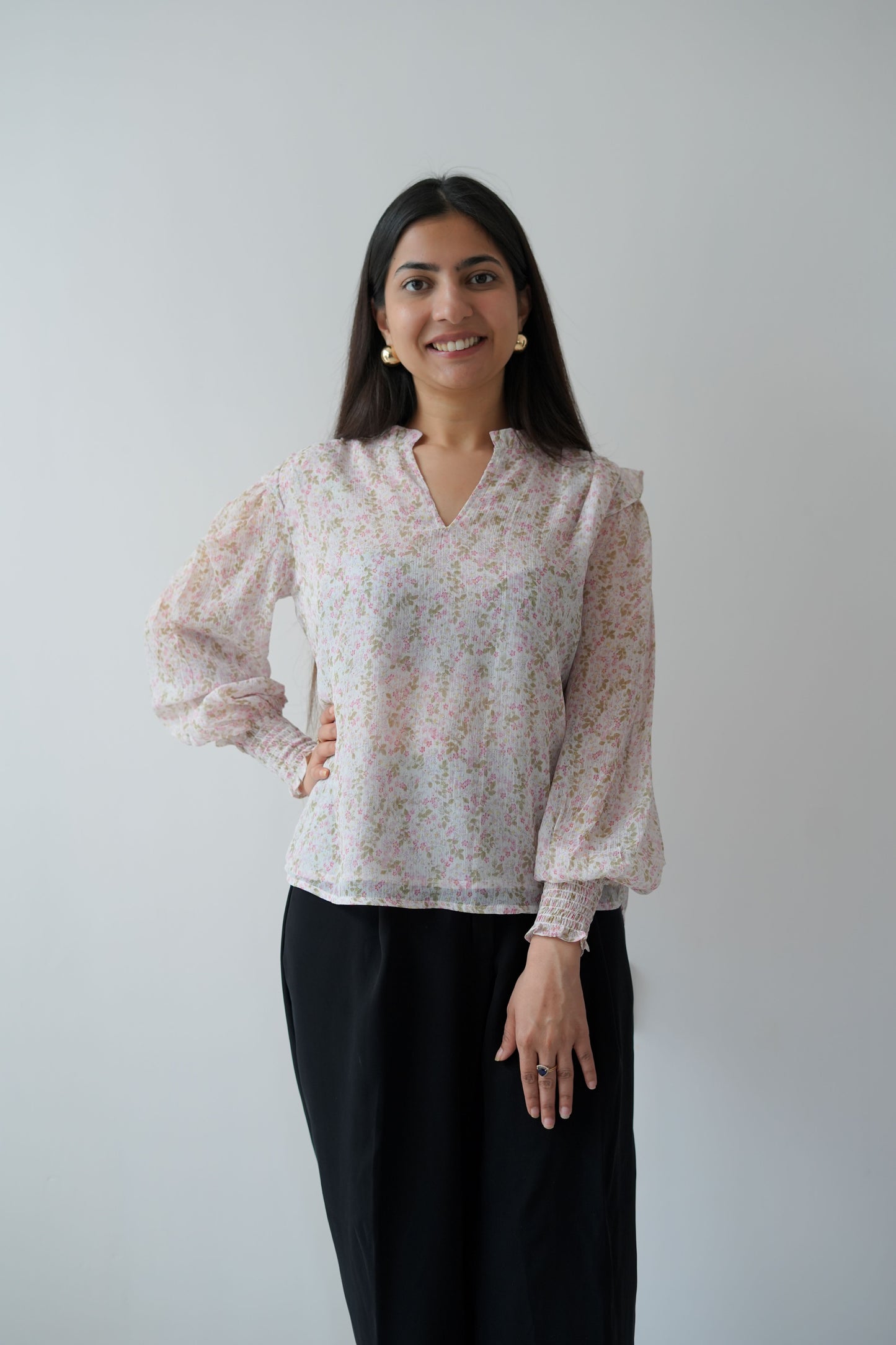 Chffon printed white pink top