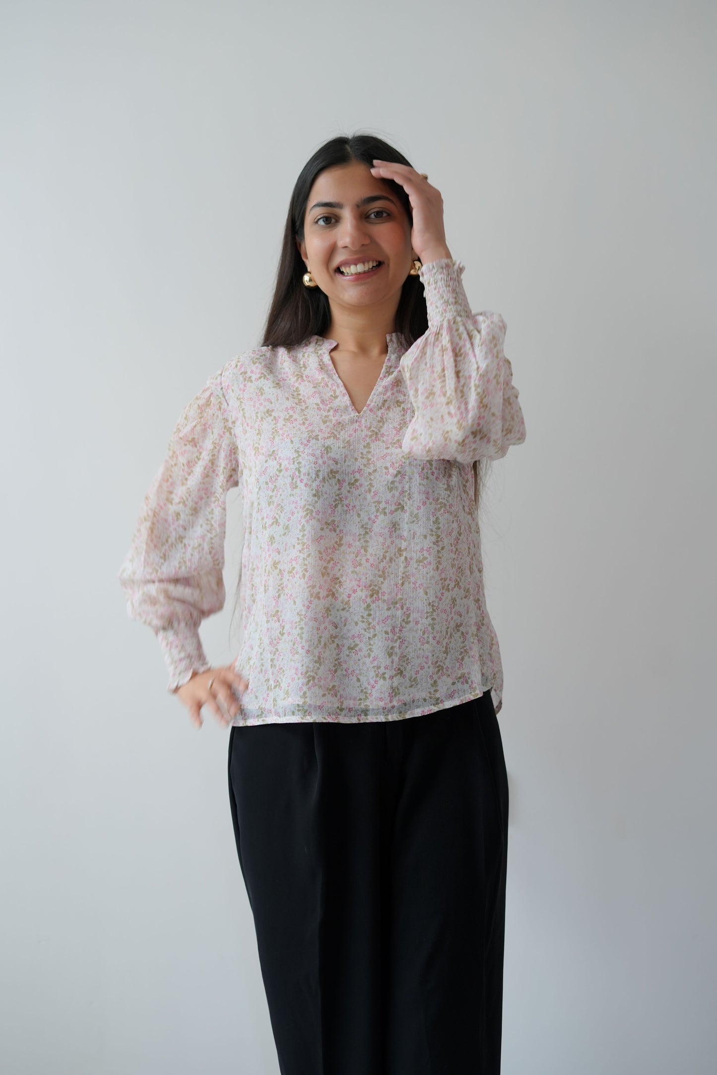 Chffon printed white pink top