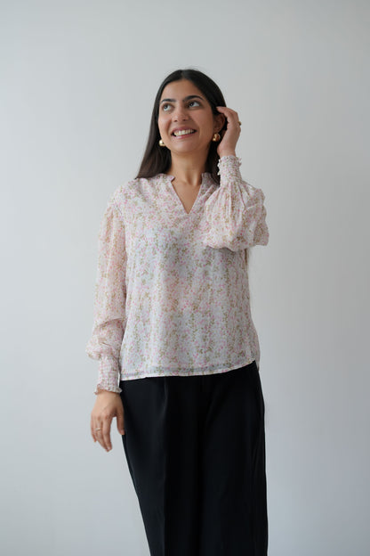 Chffon printed white pink top