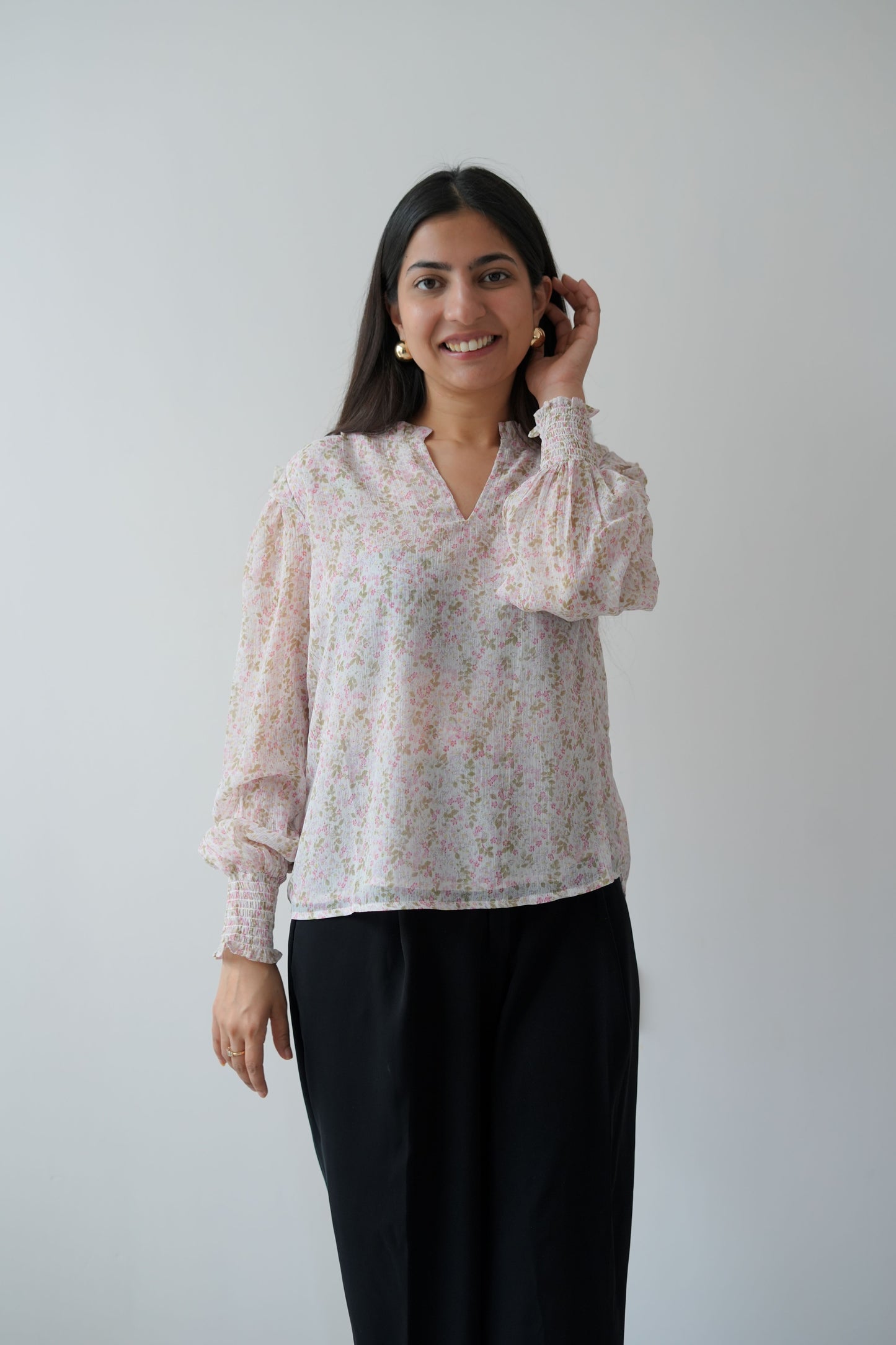 Chffon printed white pink top