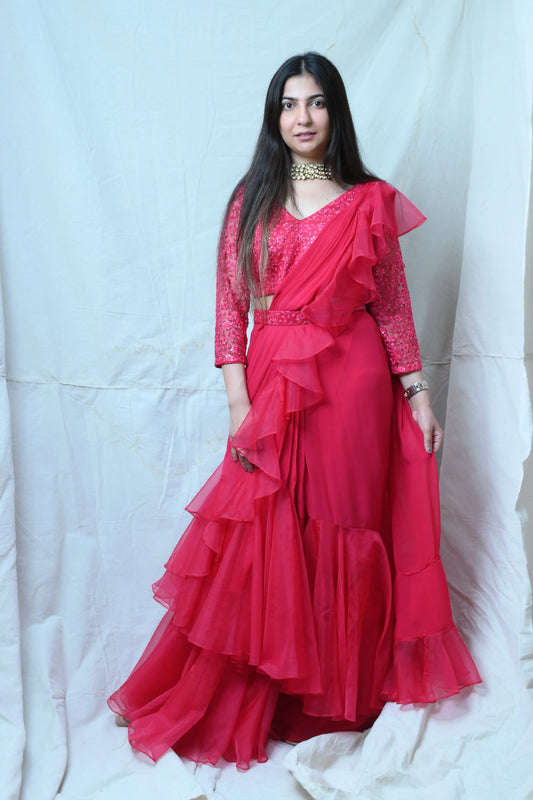 Pink frill saree - TBFO