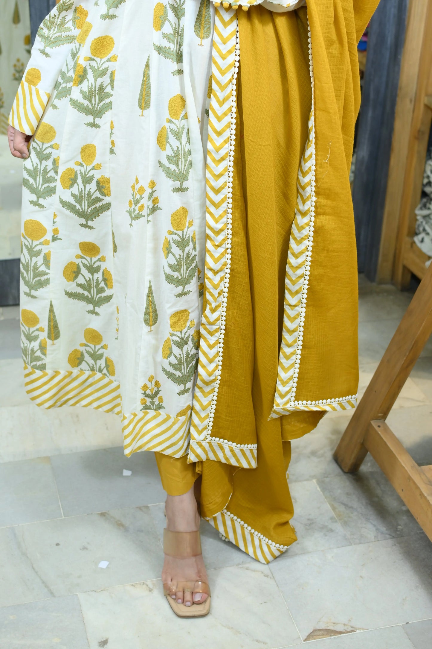 Musturd jaipuri print suit - TBFO