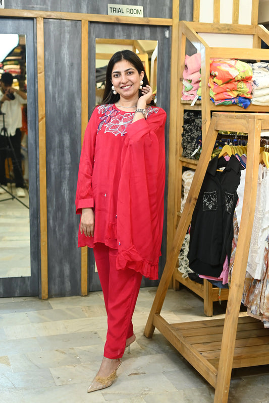 Sleeve kaftan handwork set -red - TBFO